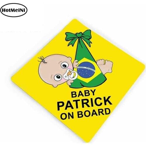 HotMeiNi 13cm x 12cm Car Stickers Personalized Baby on Board Brazil Country Flag Baby Boy Yellow Car Windscreen Graphic