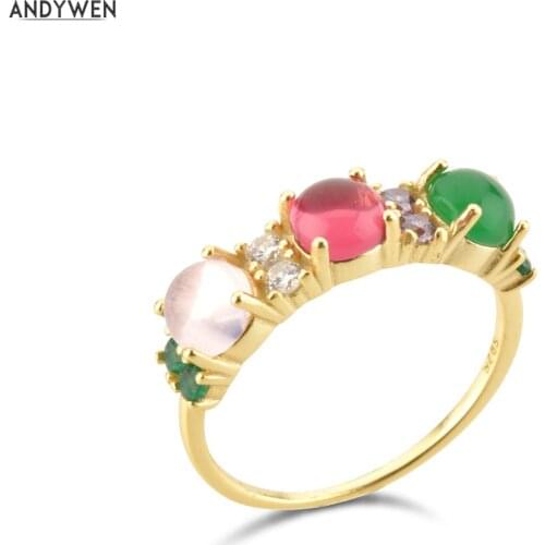 ANDYWEN 100% 925 Sterling Silver Gold Lofoten Island Rainbow CZ Rings Women Luxury Jewelry 2021 Wedding Gift Round Thick