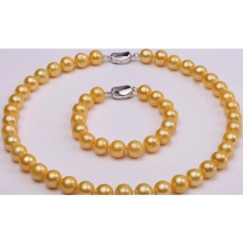9-10mm yellow white black pink purple Freshwater pearl necklace bracelet set 925silver