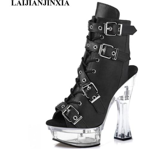 LAIJIANJINXIA New ANKLE Boots Low Tube Short Women Boots 14 Cm Stiletto Heels Super 5 Inch Sexy Fetish Pole Dance Shoes