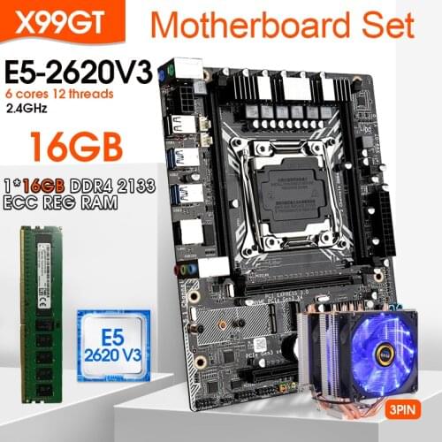 X99 motherboard with XEON E5 2620 V3 1*16G DDR4 ECC REG With Four copper tube cooler Memory combo kit set NVME USB3.0 ATX Server