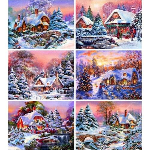 MomoArt 5D DIY Diamond Embroidery New Arrival House Rhinestone Art Diamond Painting Snow Landscape Craft Kit Home Decor Gift