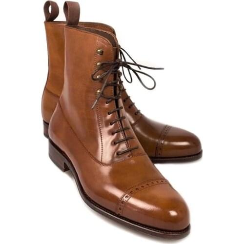 Cowboy Winter Lace Up Mens Boots Shoes Non-Slip Add Velvet Genuine Leather Work Boots Fashion Designer Shoes Men