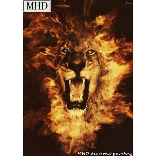 DIY Diamond Painting Kit Diamond Mosaic Angry Fire Lion 3D Embroidery Full Square Round Drill for Wall Decor