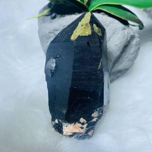 Natural black crystal raw stone, six-pillar, healing gem, home decoration, study decoration craft gift