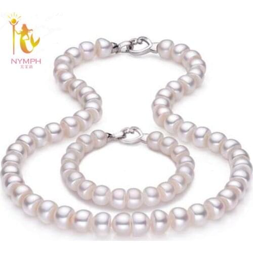 [NYMPH] Pearl Jewelry Natural Fresh Water Pearl Jewelry Set Wedding White Pearl Necklace Bracelet Fine Jewelry For Women[XL001]