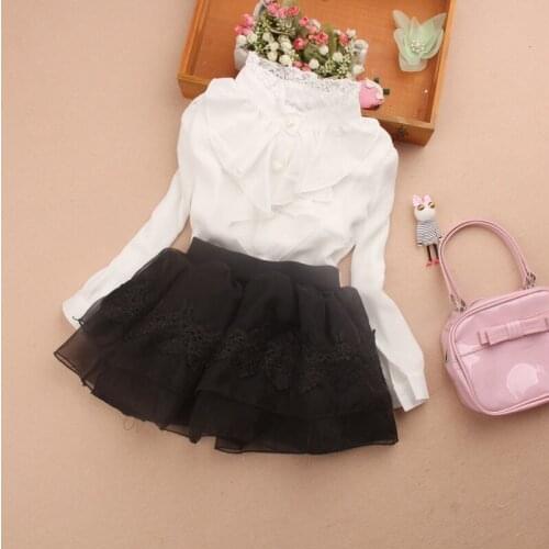 Girls clothes 2016 Autumn children clothing school girl white blouse lace collar chiffon child shirt kids clothes age 2-16Y