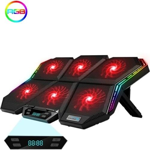 Coolcold Laptop cooling pad 12-17 inches Gaing RGB Led Screen Notebook cooler stand with Six Fan laptop stand and 2 USB Ports