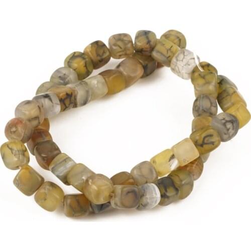 Bulk Wholesale 8mm Square Matte Yellow Dragon Veins Agates Beads Natural Stone Loose Beads Needlework for Jewelry Making DIY
