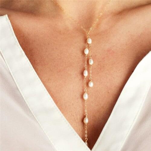 Natural Pearl Necklace 14K Gold Filled Y Necklace Gold Choker Handmade Pendants Collier Femme Kolye Collares Boho Jewelry