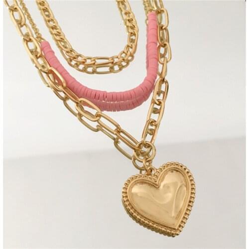 Boho Beads Fashion Multi Layer Love Pendants Necklaces For Women Gold Metal Heart Necklace New Design Jewelry Gift