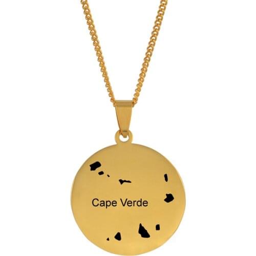 Anniyo Round Cape Verde/ Cabo Verde Map Pendant Necklaces for Women Men Gold Color Jewelry African #100621