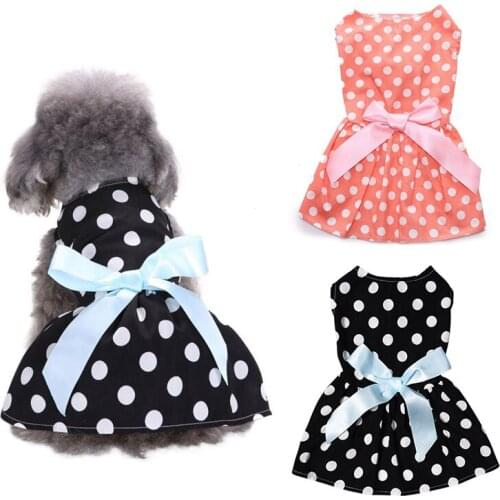 Polka Dot Ribbon Cat Dog Dress Dog Clothes Comfortable Sleeveless Dog Shirt Pet Dress Beach Dress Princess Party Kitty Dog Skirt