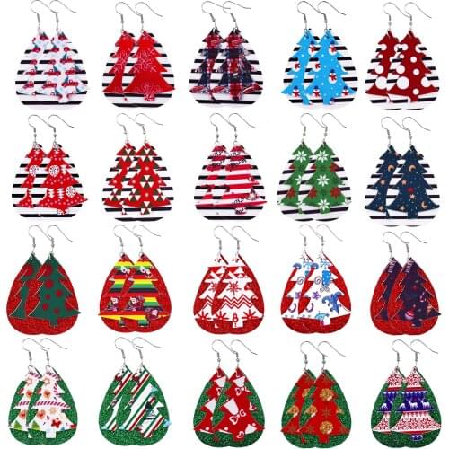 Christmas Tree Deer Shaped Earrings Double Layer Women Print Teardrop Earrings New Christmas Fashion Ornament Girl Gifts