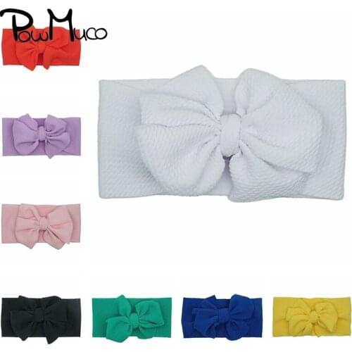 Powmuco 11 CM Cute Handmade Bowknot Elastic Wide Headband Infant Solid Color Bows Hairband Kids Hair Accessories Birthday Gifts