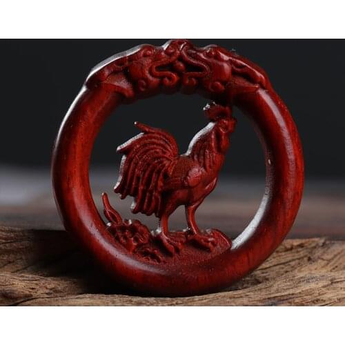 Pterocarpus santalinus 4cm Traditional Chinese Zodiac Real Wood Sculpture Car Hanging Bag Pendant Mascot