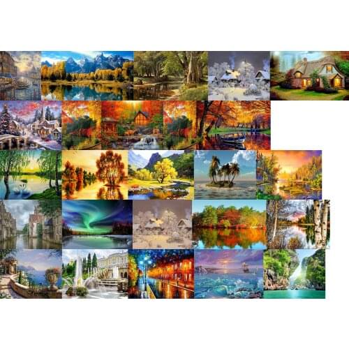 R27445 oil painting landscape cross stitch kit people count canvas stitches embroidery DIY handmade needlework