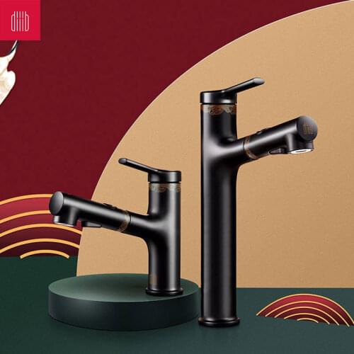 Diiib Zinc Alloy Bathroom Basin Faucet Pull Out Mouthwash Faucets Spray Nozzle Black Frosted Fingerprint Proof 3 Modes Splash