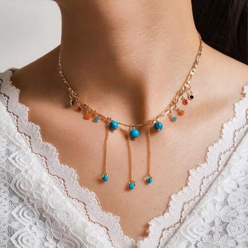 Bohemian Fashion Colorful Natural Stone Beads Tassels Necklace for Women Jewelry Gifts