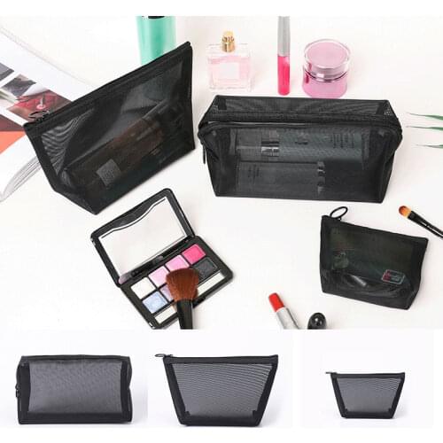 Ventilation Black Mesh Cosmetic Travel Makeup Case Zipper Make Up Organizer Storage Bag Toiletry Beauty Wash Bag storage bag