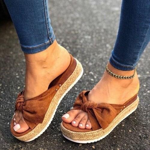 Womens sandals Casual Bowknot slippers Open Toe Thick Soles Platforms Flip Flops Floral Sandals Wedges Beach Shoes Slippers #40