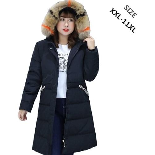 Winter down coat women Super large size XXL-11XL Natural raccoon fur collar Hooded jackets female Thicken warm Down jackets 2289