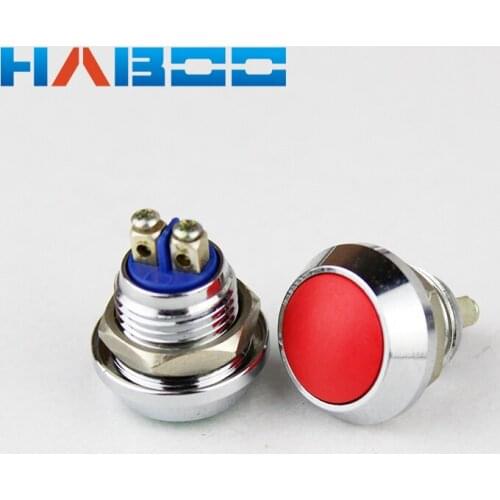 1pcs packing HABOO 12mm metal push button switch 1NO anti-vandal waterproof switch copper plated nickel shipping free