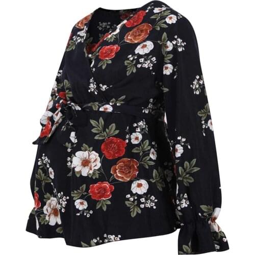 2021 Fashion Pregnancy Tops Women Maternity Printed Flower Nursing Tops Long Sleeve Breastfeeding Blouse vetement grossese