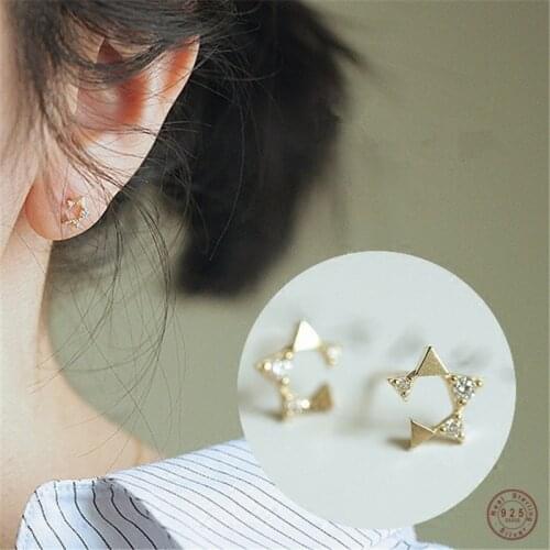 925 Sterling Silver Korean Version Irregular Star Stud Earrings Women Pavé Crystal Classic Fashion Party Jewelry Friendship Gift