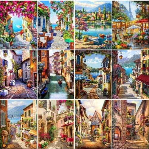 AZQSD Diamond Painting Full Square Street Cross Stitch Diamond Embroidery Scenery Picture Of Rhinestones Home Decor Handmade