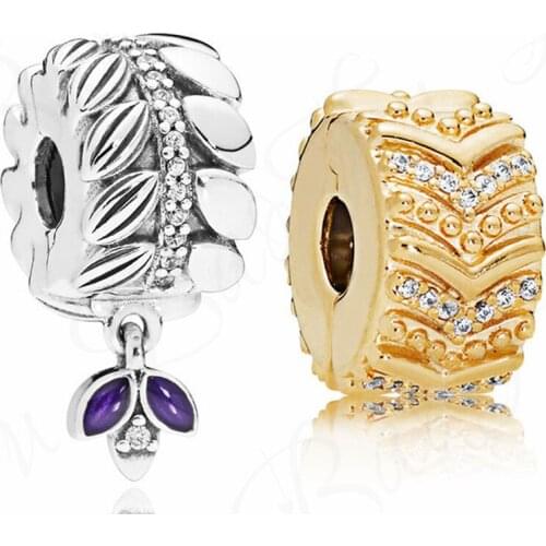 Baofu 925 Sterling Silver Fixed Clip Golden Yellow Shiny Charm Wheat Ear Swing Beaded Suitable For Original Ladies Bracelet