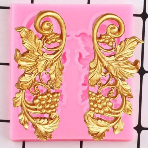 Baroque Scroll Flower Border Silicone Molds Grape Leaves Chocolate Candy Clay Mold Cupcake Topper Fondant Cake Decorating Tools