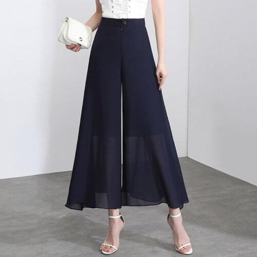 Women Chiffon Wide Leg Cool Black Pants Summer Female Casual Harajuku Thin Loose Drape Long Length Trousers