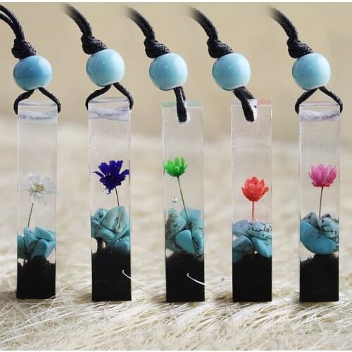 Dreamtime Wood & Resin Creative Pendant Necklace Chinese Wind Resin Wood Handmade Women Men Fashion Sweater Chain Jewelry