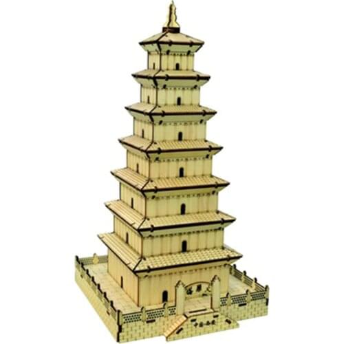 DIY Wooden Building Fhree-Dimensional Puzzle Oriental Architectural Style Hand-Built Tower Model Desktop Decoration