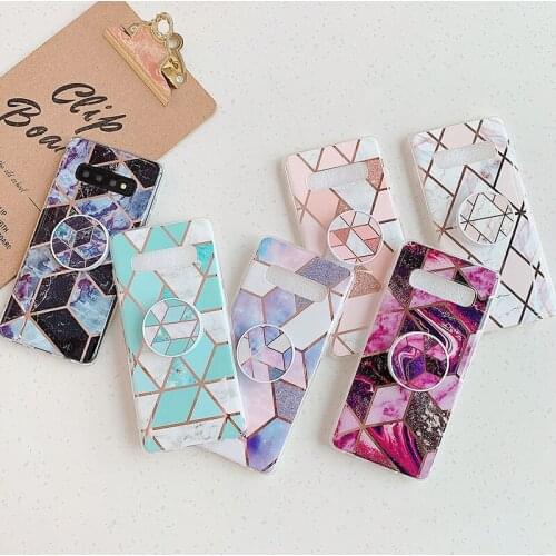 For Samsung A10/M10/A20/A505/A307/A31/S8/S9/S20/S7Edge Marble Geometric Stitching Fashion Luxury Phone Case With Airbag Bracket