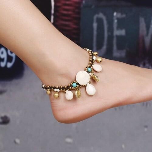 European and American Bohemia Style Semi-precious Stone Female Anklet Wax Rope Hand-woven Elephant Beach Vacation Female Anklet