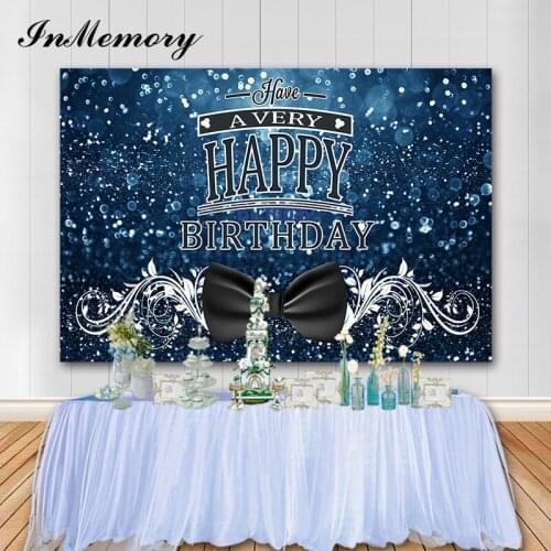 InMemory Photophone Vinyl Banner Happy Birthday Photographic Background Black Bow Silver Tiara Baby Shower Photo Backdrop 7X5FT