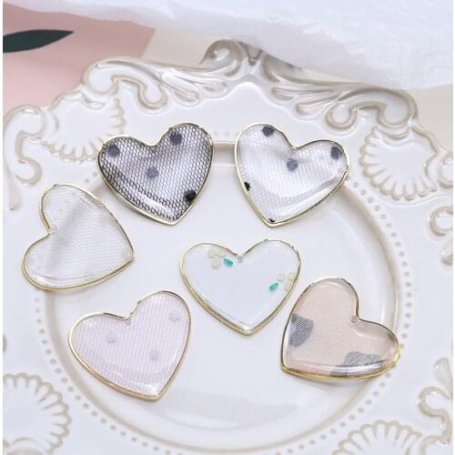 DIY Jewelry Findings 32*28mm Polka Dots Style Resin Lovely Heart Necklace Pendants Ornament Accessories Girls Earring Charms