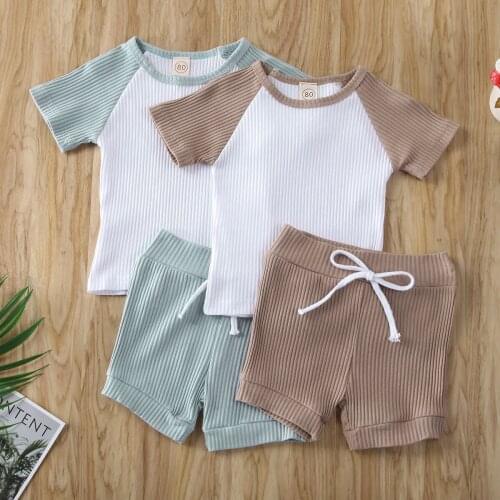 2020 Toddler Baby Girls Boys Kids Clothes Short Sleeve T-shirt Tops + Striped Bowknot Shorts Outfits Summer Set