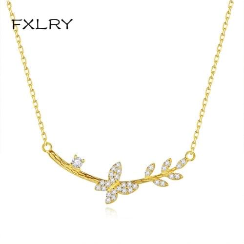 FXLRY Silver color Micro Inlay Zircon Fine Butterfly Pendant Necklace for Women Jewelry