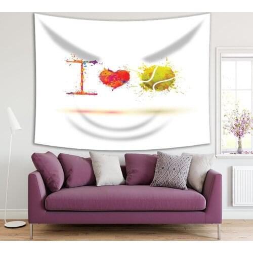 Tapestry I Love Tennis Design Elements Colorful Red Yellow Orange Note Artistic Illustration Splash Paint