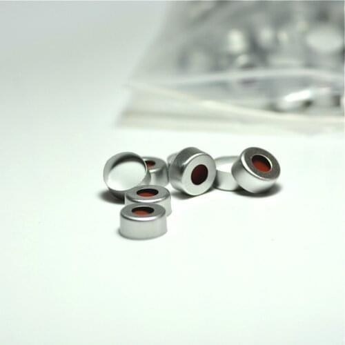 Hdspc Al crmp cap PTFE/Si sep 11 mm Aluminum Caps With Septa 1 mm Thick For 1.5 ml Jaw Chromatography Vial 100/pk
