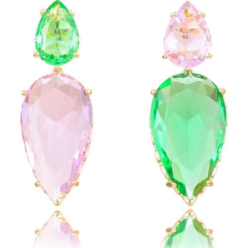 Jimbora Asymmetry Clear Green Pink Crystal Dangle Earrings For Women Bridal Wedding Shiny Charm Ladies Daily Party Earrings 2020