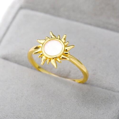 Fashion Sun White Round Natural Stone Geometry Stainless Steel Rings For Women Wedding Jewelry Friend Girl Gift Accessories