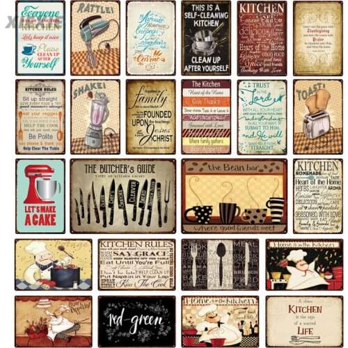 Kitchen Kitchenware Metal Poster Tableware Retro Tin Signs Poster Plate Painting Wall Decor Kitchen Restaurant Decoration
