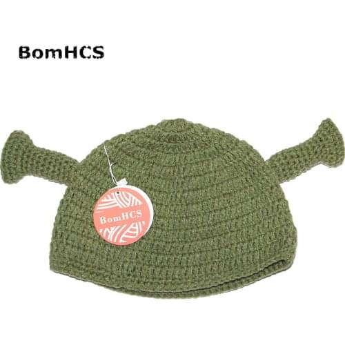 BomHCS Novelty Cute Monster Shrek Beanies Mens Womens Hats Funny Animal Caps Birthday Unique Gifts Handmade Warm Winter Gorros