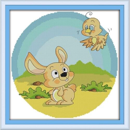 The rabbit and the bird cross stitch kit DIY embroidery set handmade needlework cross-stitching DMC color Dreamfounder