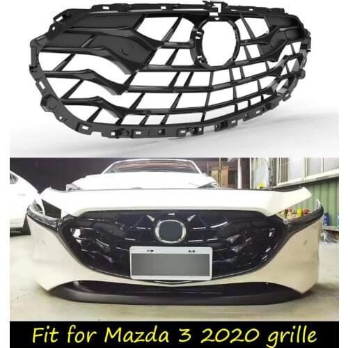 For Mazda 3 Axela 2020 New Glossy Black Front Bumper Grille Upper Grill Cover Protector ABS Plastic Car Styling