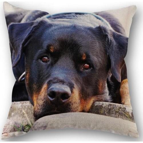 New Custom PET Rottweiler Pillowcase Cotton Linen Fabric Square Zipper Pillowcase 45X45cm Wedding Decorative Pillow cover